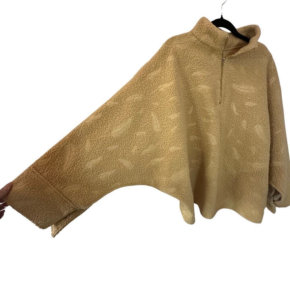 Zara Sherpa Oversized Poncho/Cape with Feather Detail - Tan (XL) ✨🧥 - Picture 4 of 9